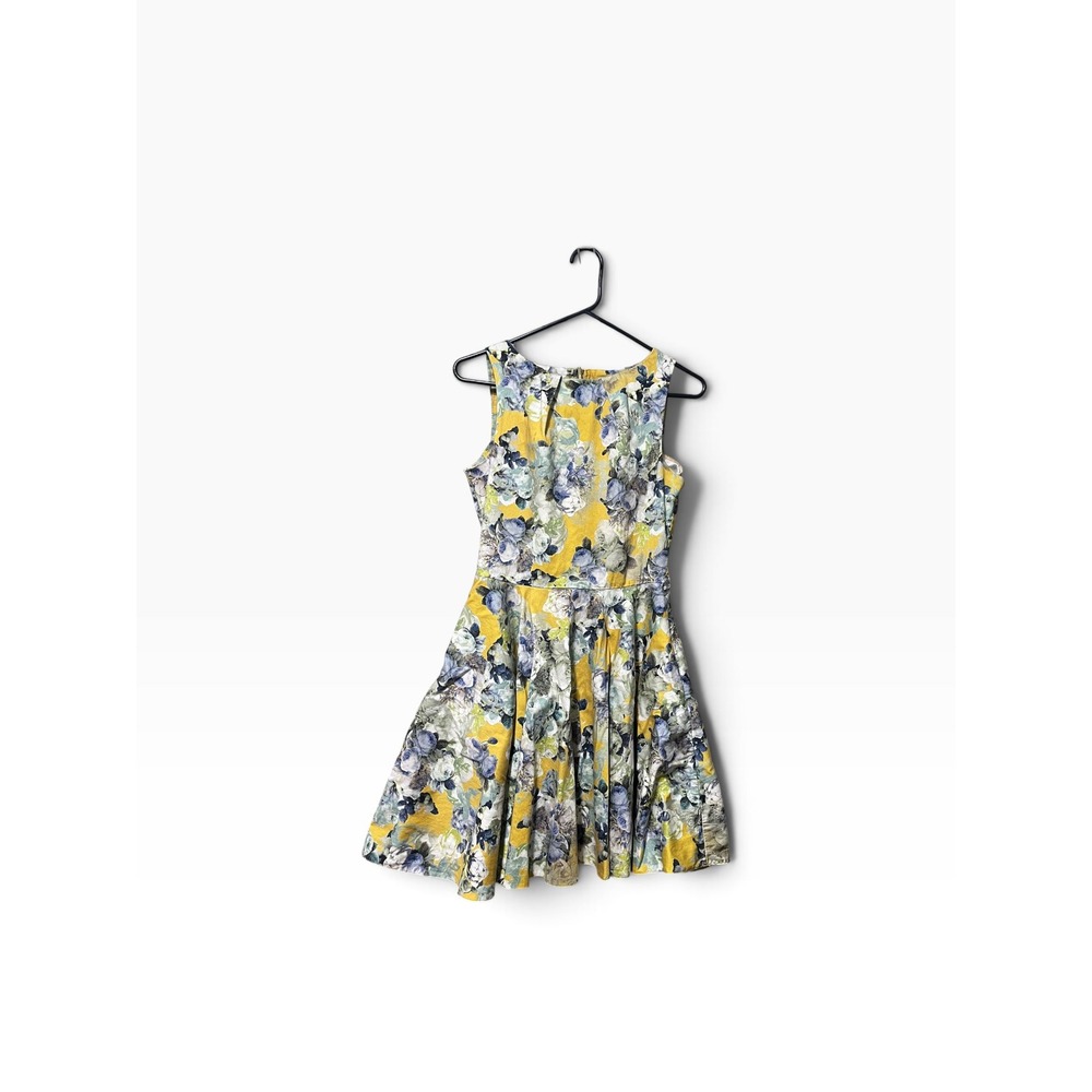 Closet London Yellow Floral Fit and Flare Pleated Dress Size US 6 UK 10